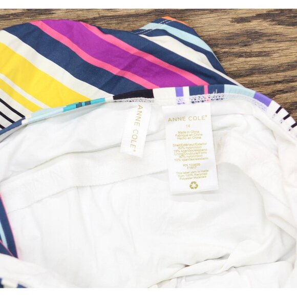 Anne Cole Womens Vintage Scoop Neck One Piece Swimsuit Barcode Stripe Blue 14 - Picture 3 of 6